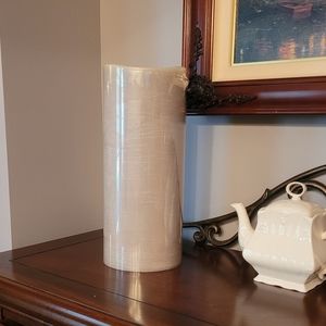 Faux waxed candle, 6" dia x 14" H, gray.